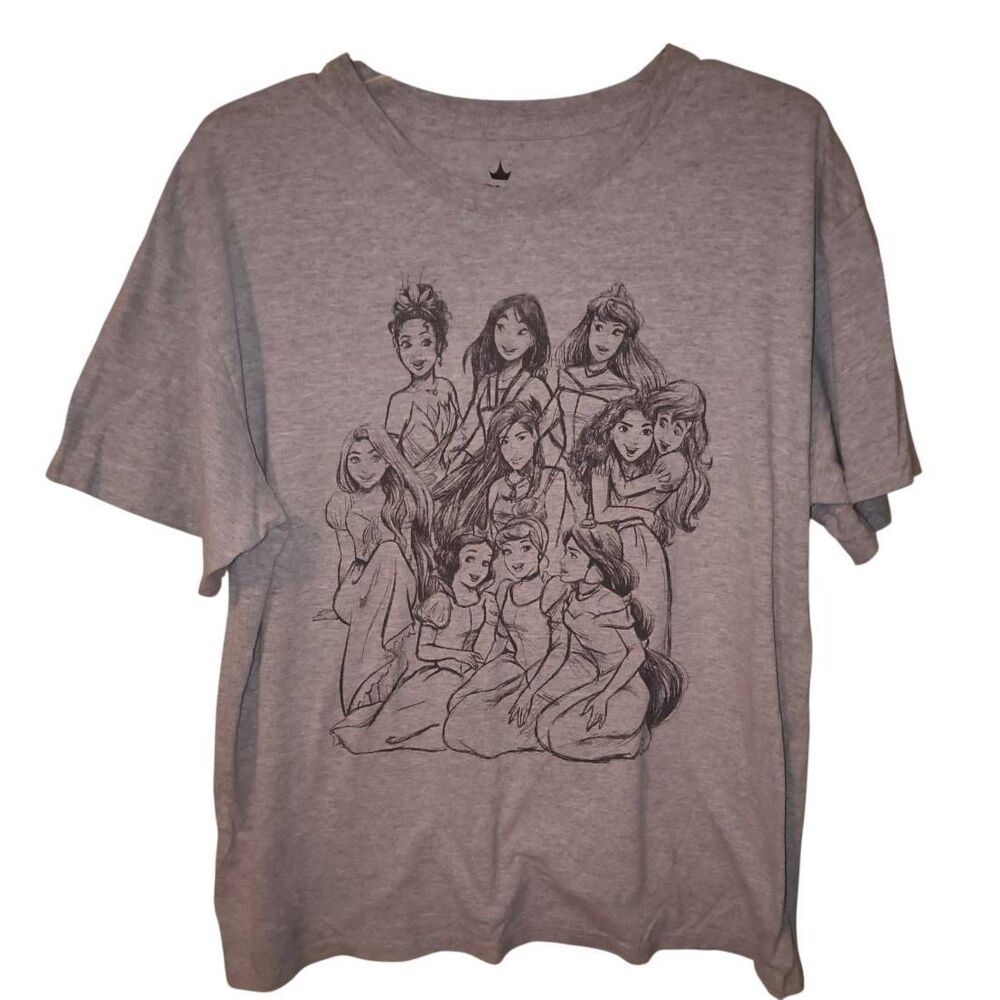 Disney Princess T-Shirt Women's Size 2X Gray  Charcoal Sketch Style